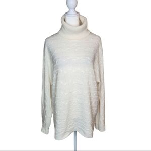 Bianco & Blu Merino Wool Blend Cable Knit Turtleneck Sweater Winter White Small